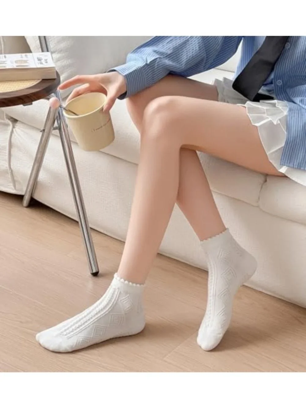 Cute Ruffle Ankle Socks for Women - 10 Pairs Cotton Casual Frilly Low Cut, Size
